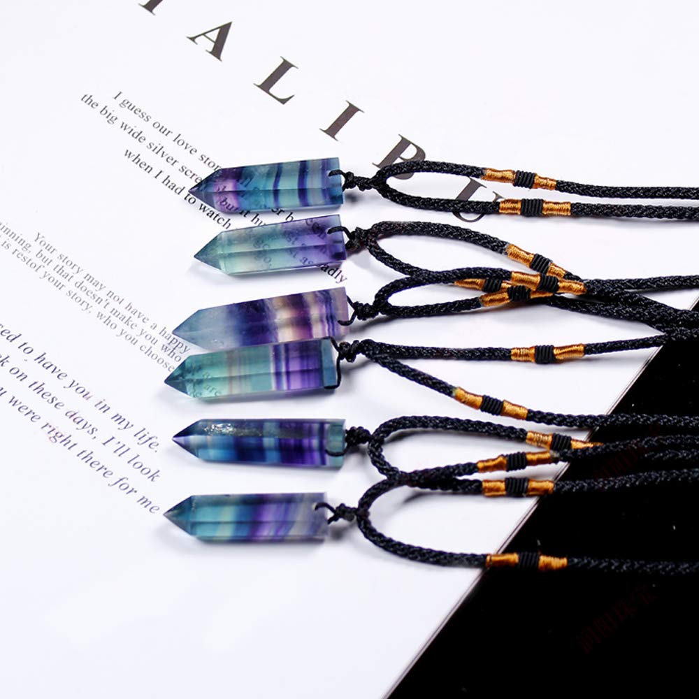 Wixine 1Pcs Healing Chakra Stone Reiki Pendant Necklace Crystal Quartz Natural Fluorite Wand