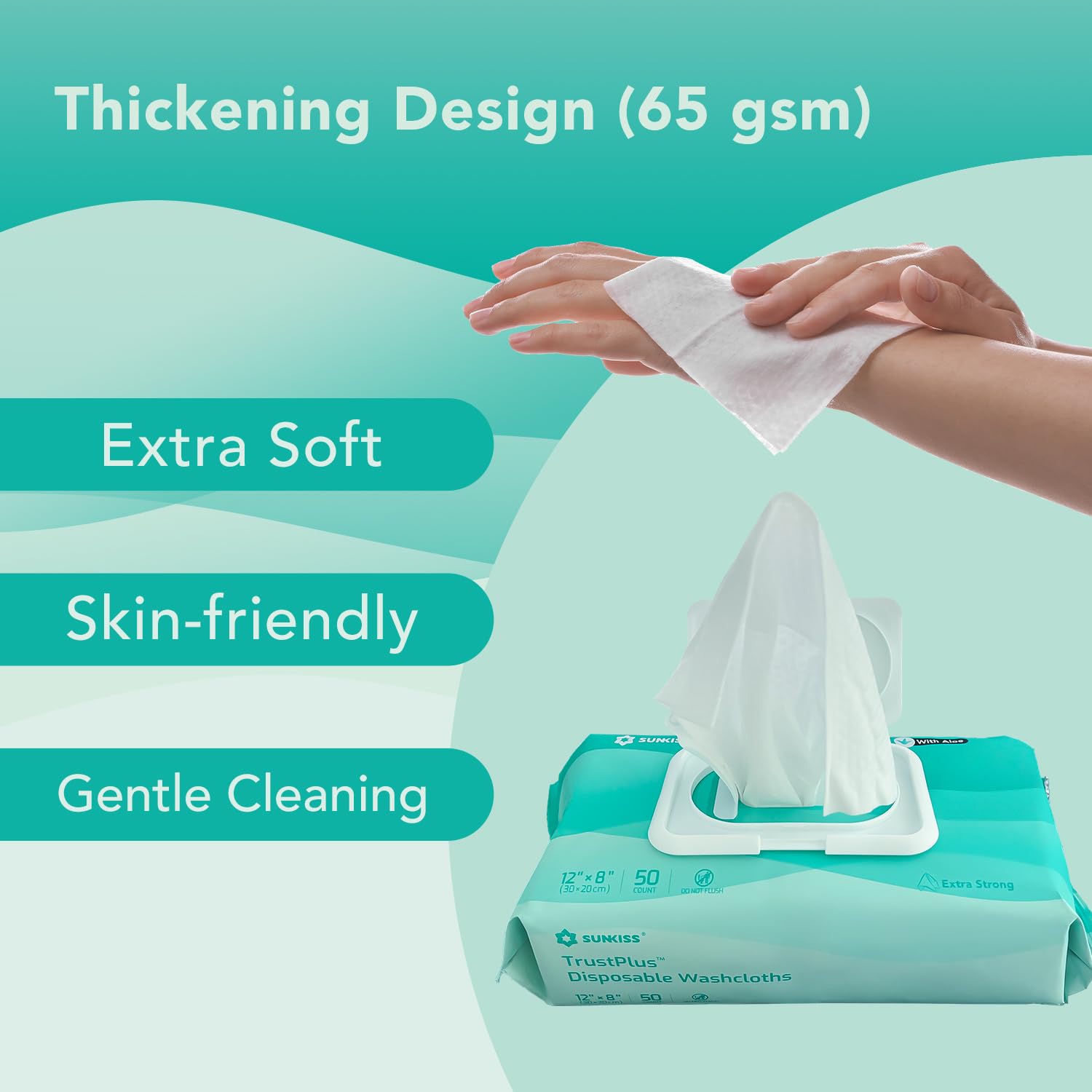 SUNKISS Trustplus Wet Wipes for Adult, Extra Thick 8   x12    Body Cleaning Wipes with Aloe for Elderly Incontinence & Cleansing