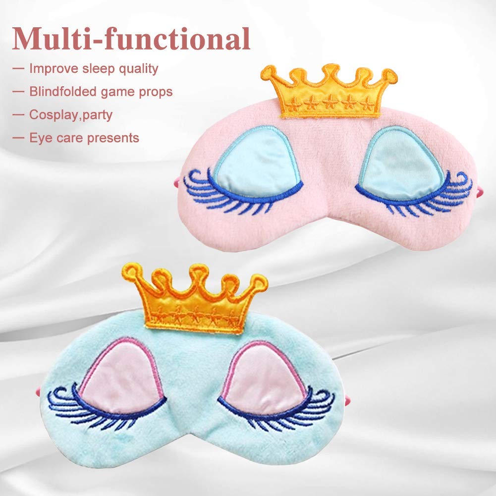 EleCharm 2-Pack Women Girl's Sleeping Eye Mask Princess Crown Eyelash Cosplay Blindfold Travel Party Eye Mask