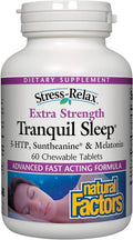 Natural Factors Stress-Relax Tranquil Sleep Extra Strength, with Suntheanine L-Theanine, 5-HTP, Melatonin, 60 Tablets
