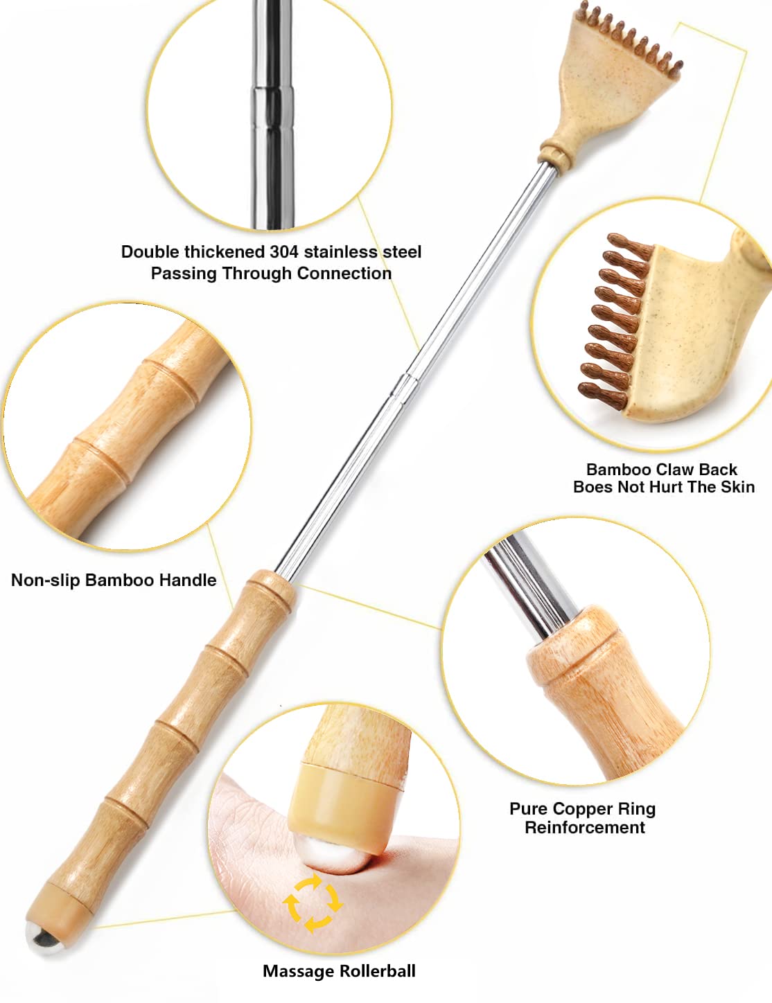 YEHORIN Back Scratcher Telescoping, Portable Extendable Bamboo Backscratcher for Men for Women with Beautiful Gift Packaging, Bo
