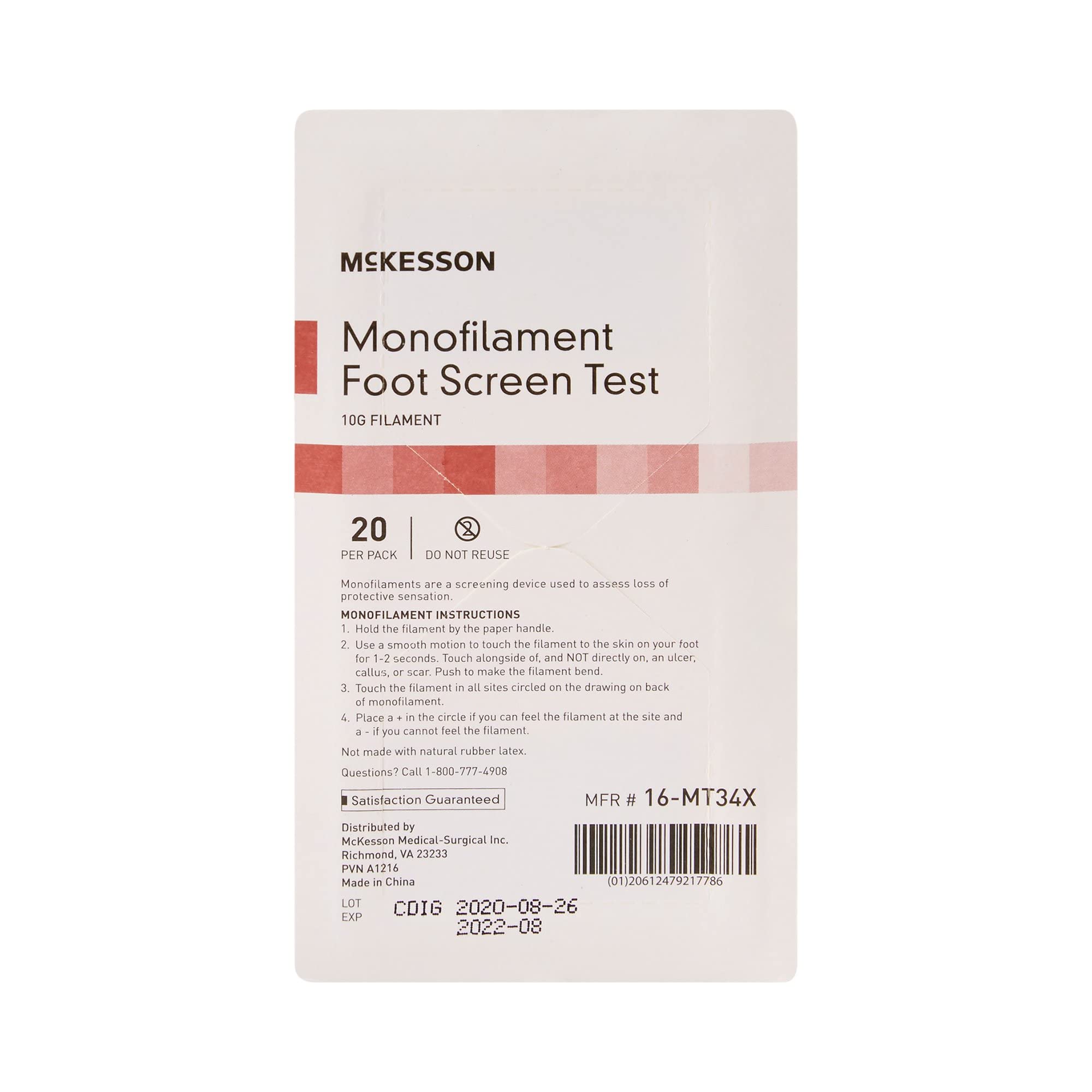 McKesson Monofilament Foot Screen Test, Neuropathy Screening Test Diabetic, 10 g, 20 Count