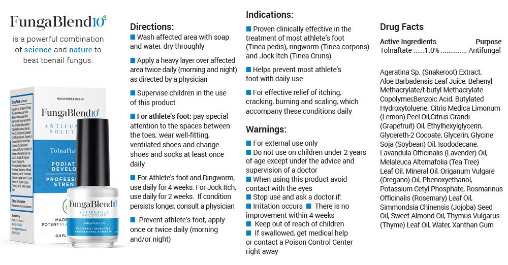 FungaBlend 10 - Antifungal Medication:1% Tolnaftate and 10 Plant Medicines -Toenail Fungus Treatment for Nail Repair Gel, Athlet