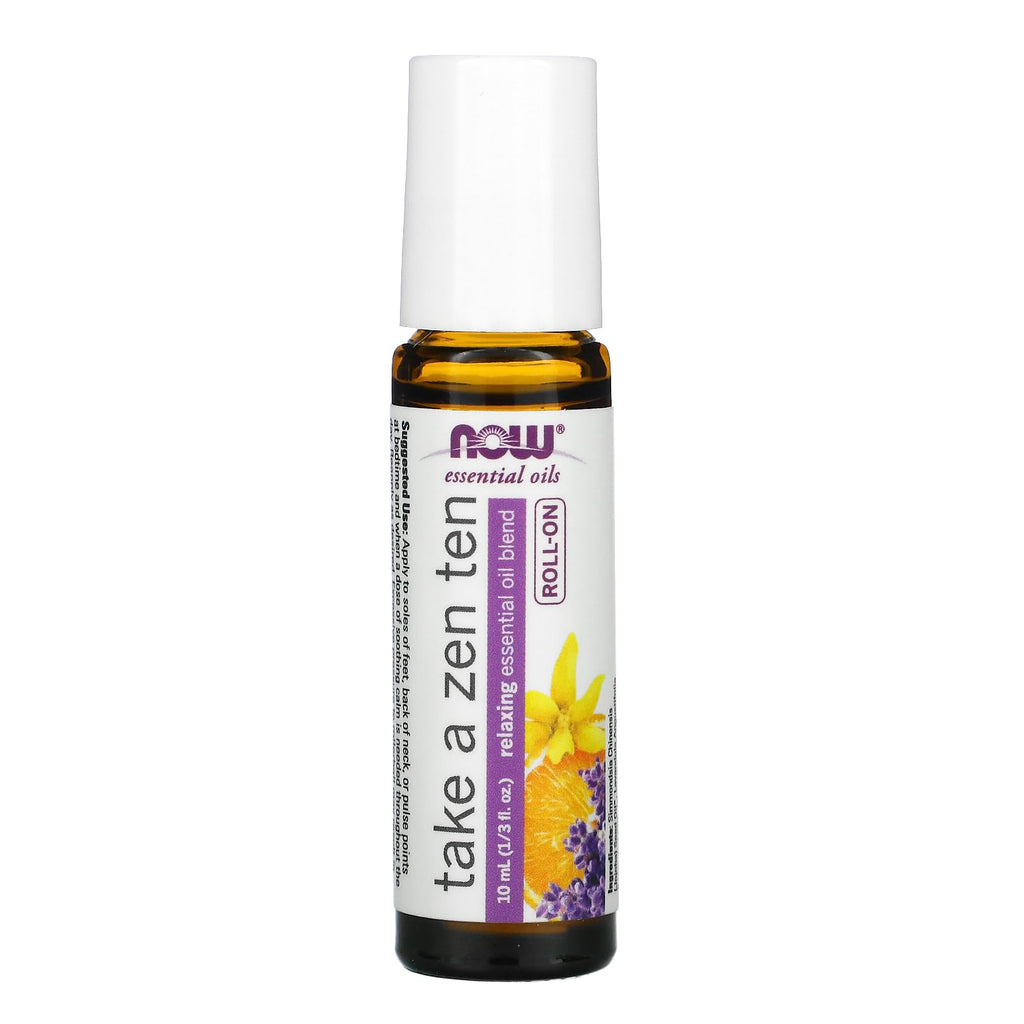 NOW Essential Oils, Take A Zen Ten Roll On, Non-GMO Project Verified, Relaxing Blend, Steam Distilled, Topical Aromatherapy, 10-