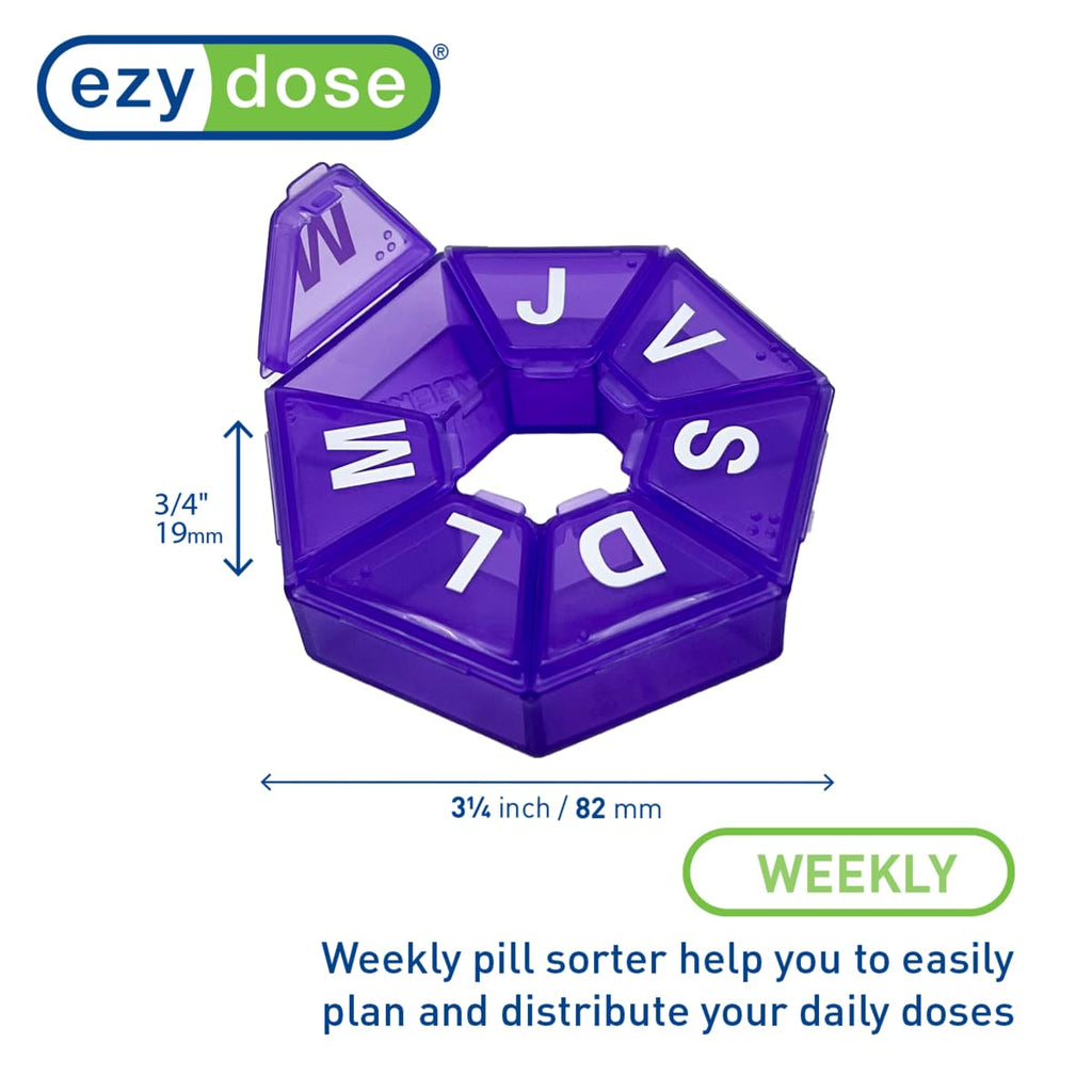 EZY DOSE One-Day-at-A-Time Weekly Travel Pill Planner, Medium, Spanish Text, Color May Vary