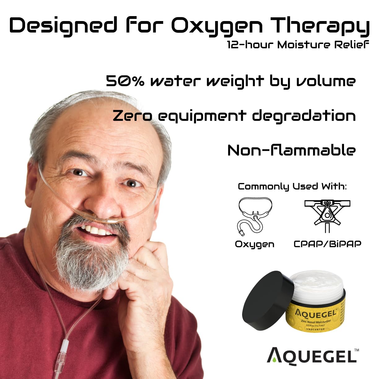 Aquegel Nasal Moisturizer + Zinc, 12-Hour Nasal Moisture Relief, Water Based Nose Gel, Nasal Moisturizer for Oxygen Therapy, Dry