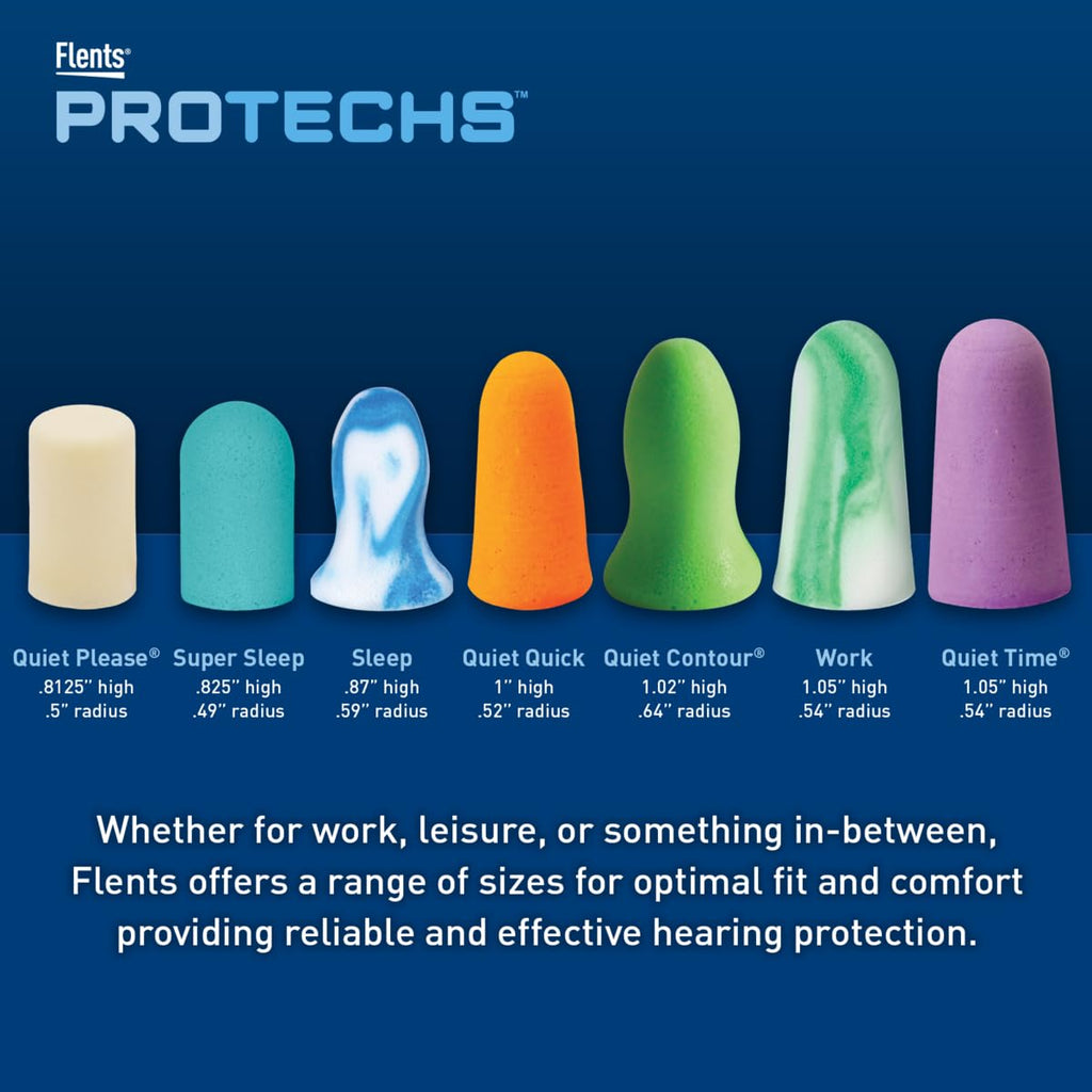 Flents Protechs Foam Ear Plugs for Sleeping, Snoring, Loud Noise, Concerts, Construction, Studying & Traveling, NRR 31, Made in