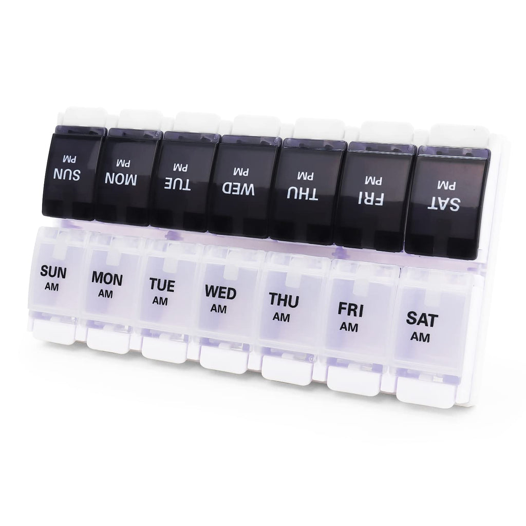 Large Pill Boxes and Organizer 2 Times a Day, MOLN HYMY 7 Day AM PM Pill Case, 14 Compartments Pill Dispenser to Hold Big Vitami