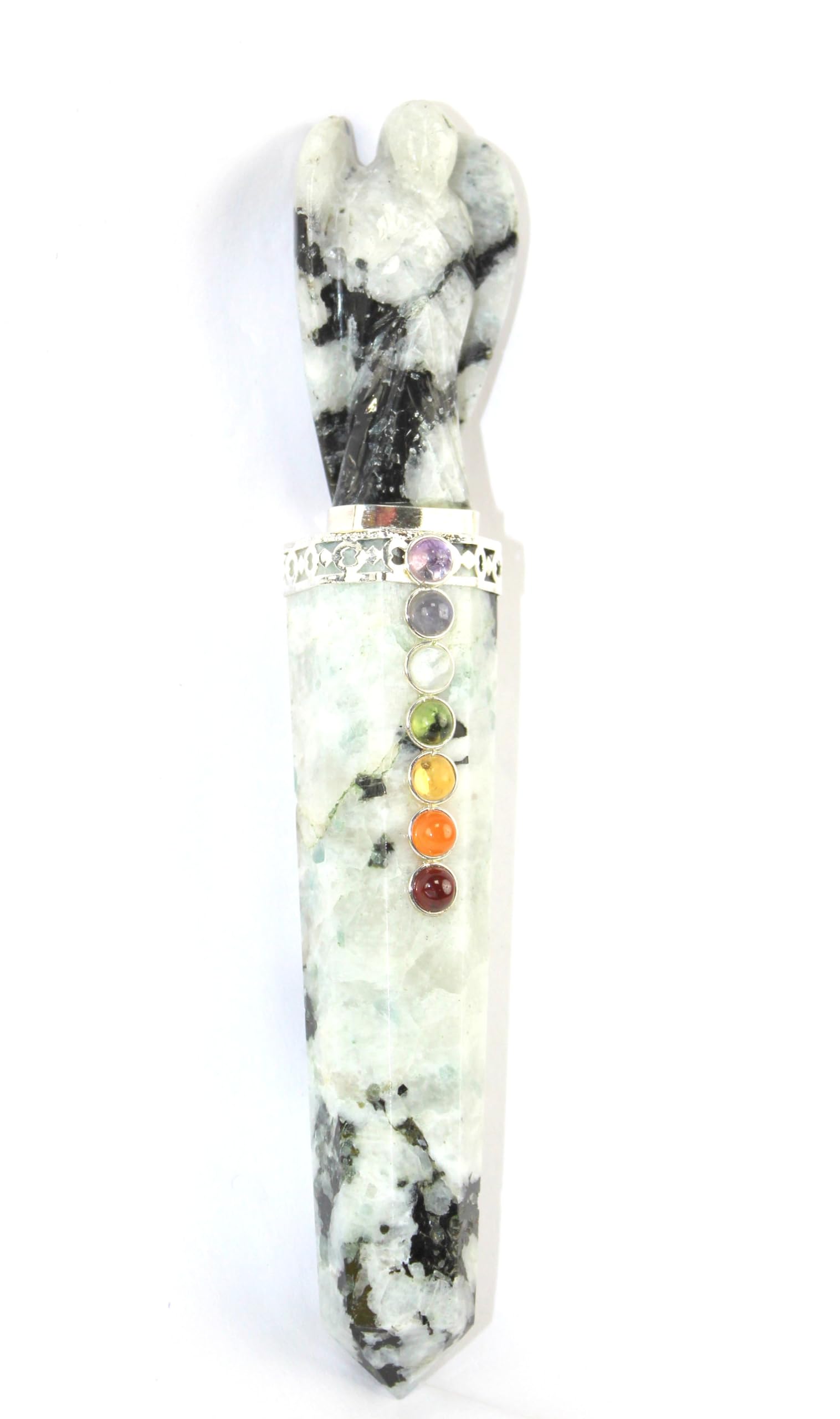 Jet Energized Rainbow Moonstone Angel Chakra Wand Stick Approx. 5-5.5 inch Charged Cleansed Programmed Pure Genuine Stick HANDCA