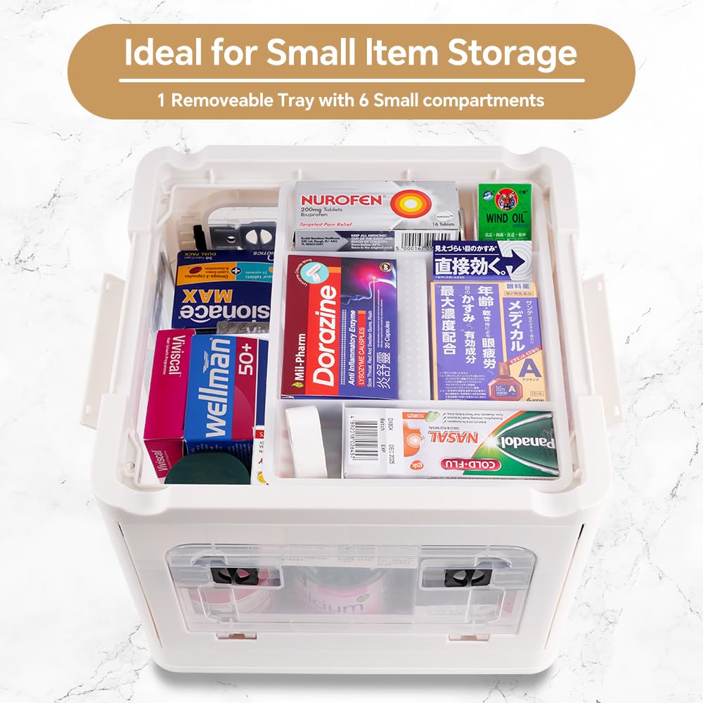 DOUKE 22qt Medicine Organizer Storage Box - Plastic First Aid Box Empty with Lid, Stackable Medical Container with Handle & Whee