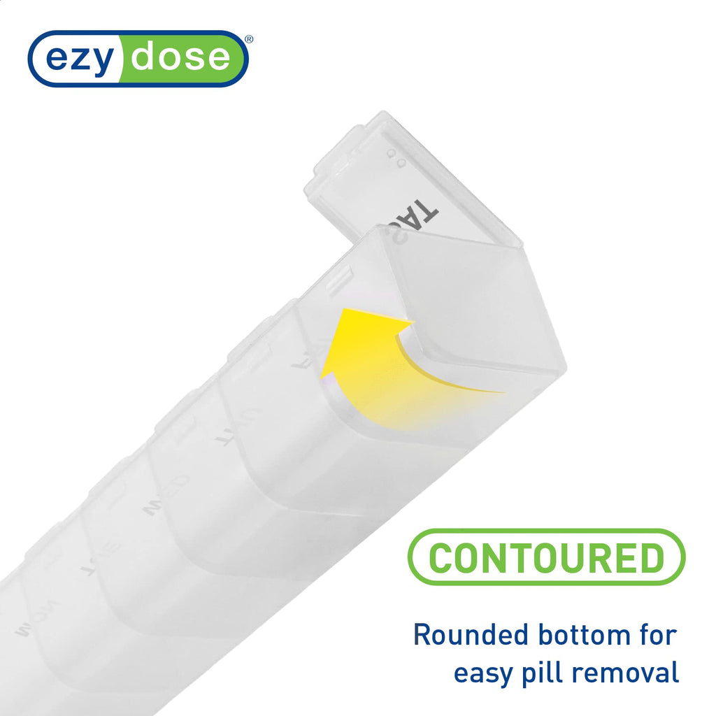 EZY DOSE Weekly (7-Day) Pill Organizer, Vitamin Planner, and Medicine Box, Large Compartments, Clear, Made in The USA