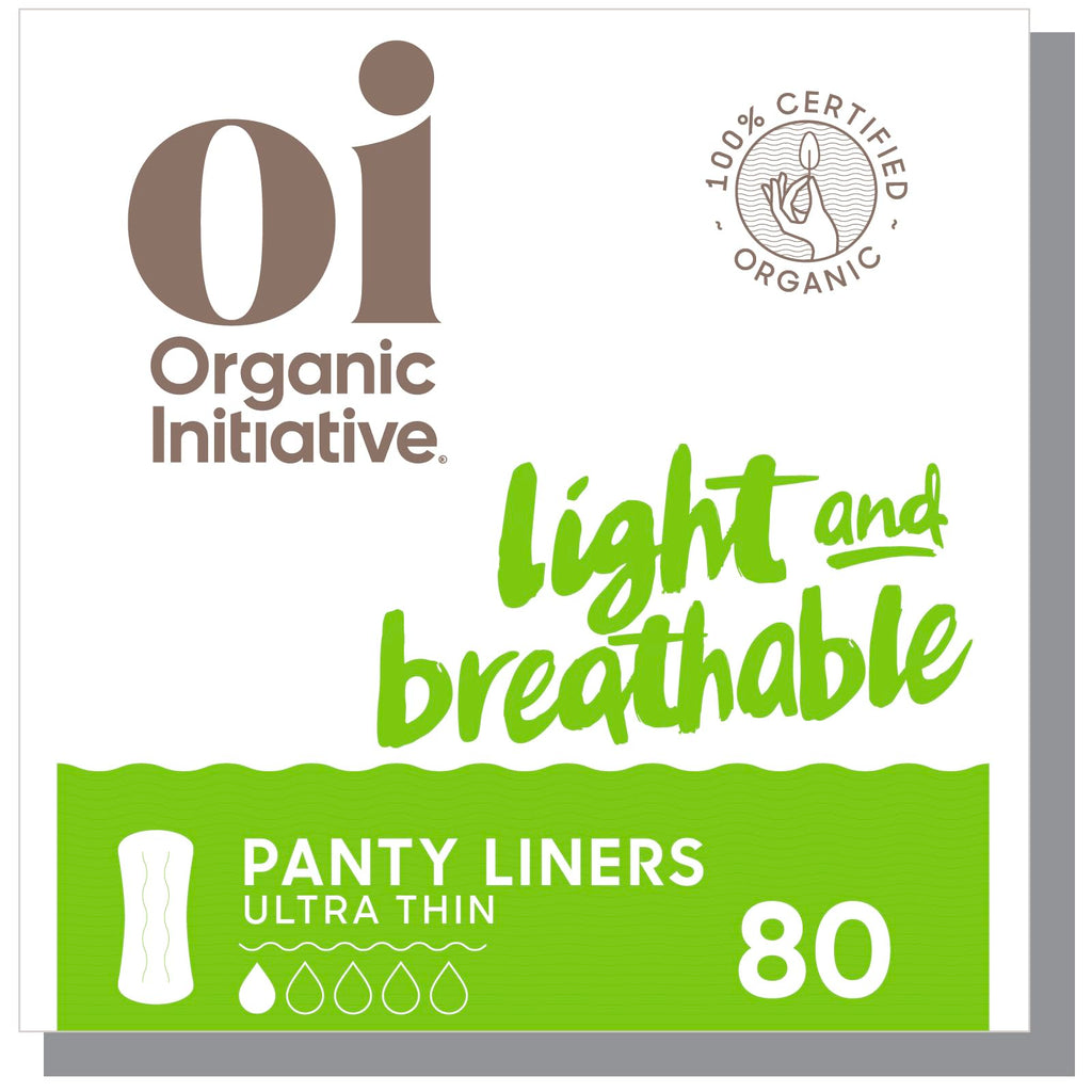 Oi l Organic Initiative - Ultra-Thin Pantyliner, 100% Certified Organic Cotton | Biodegradable, Free from Chlorine Bleaching, Pe