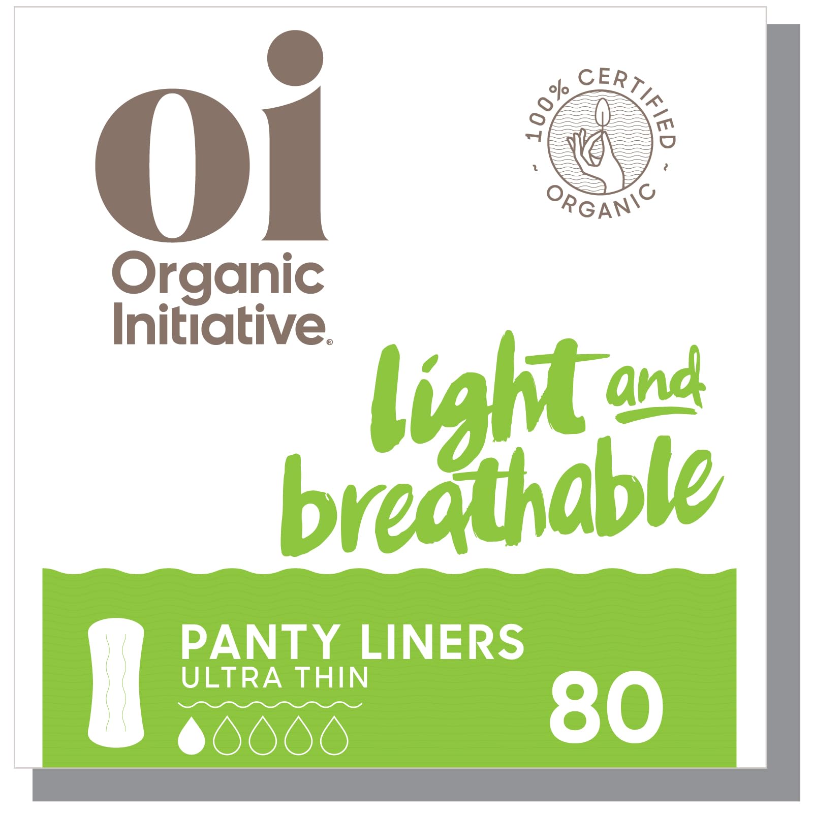 Oi l Organic Initiative - Ultra-Thin Pantyliner, 100% Certified Organic Cotton | Biodegradable, Free from Chlorine Bleaching, Pe