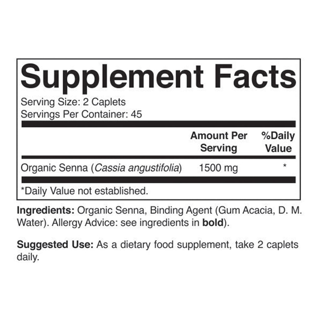 Brieofood Organic Senna 1500mg, 45 Servings, Vegetarian, Gluten Free, 90 Vegetarian Tablets