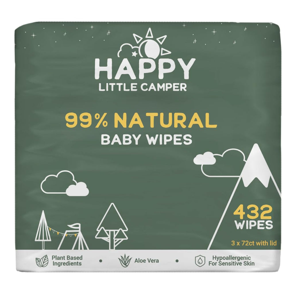 Happy Little Camper Natural Baby Wipes Unscented - Hypoallergenic & Chlorine-Free Wet Wipes with Aloe Vera, Chamomile and Pomegr