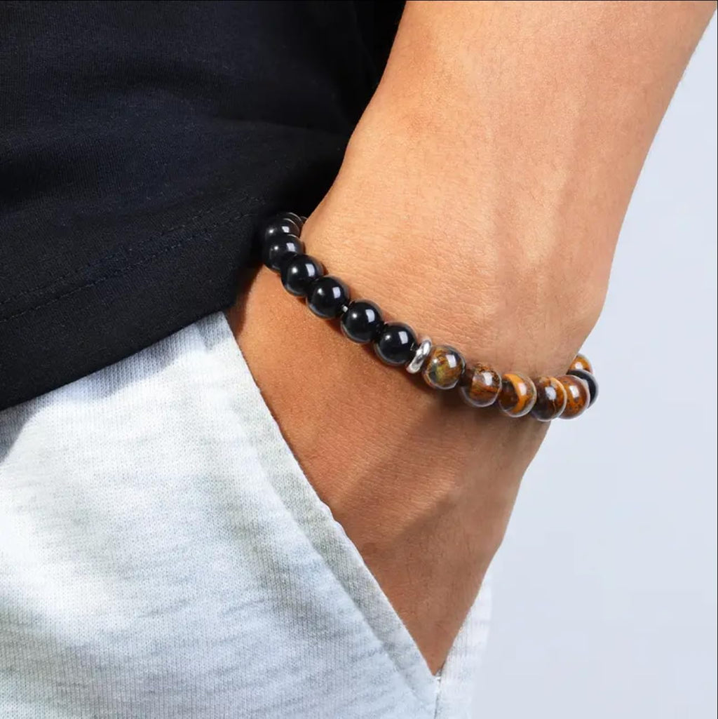 TUBIANCA Triple Protection Tiger Eye, Black Tourmaline, and Hematite Bracelet, Strength, Protection & Balance for Men & Women, G