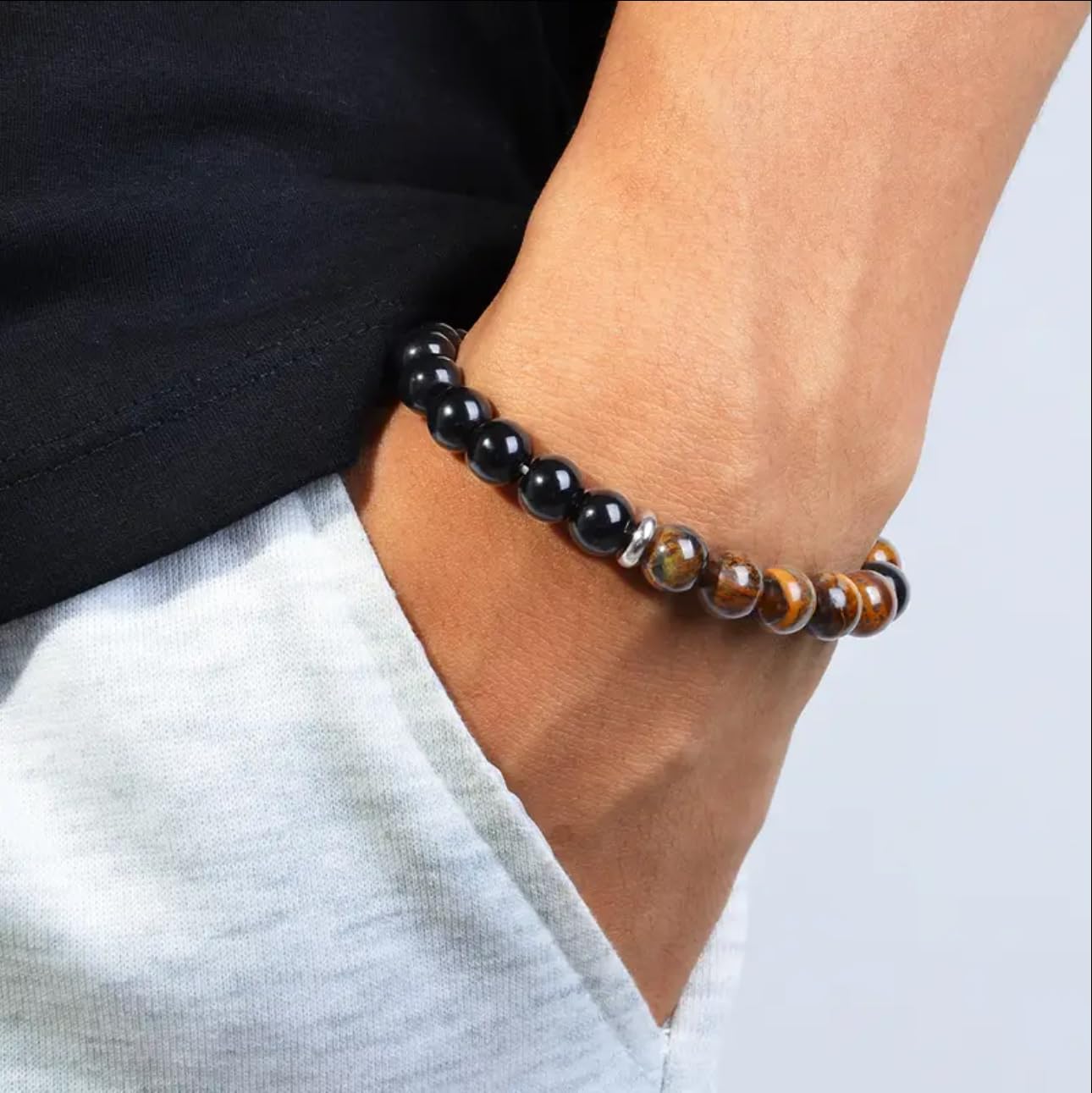 TUBIANCA Triple Protection Tiger Eye, Black Tourmaline, and Hematite Bracelet, Strength, Protection & Balance for Men & Women, G