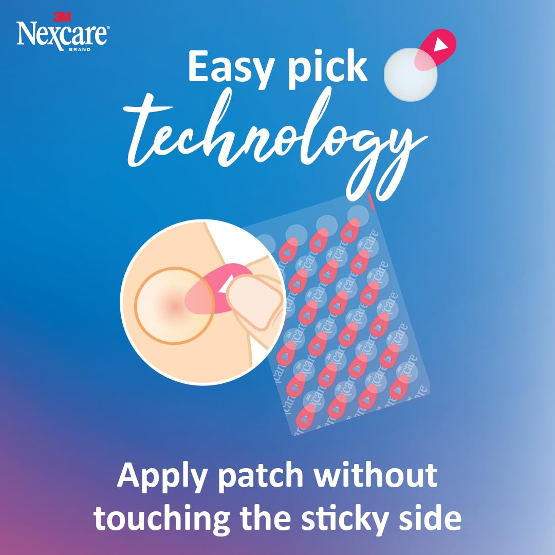 Nexcare Thin and Transparent Acne Patch, Skin Cover Absorbs Pus and Oil from Clogged Pores, made with hydrocolloid, tab allows f