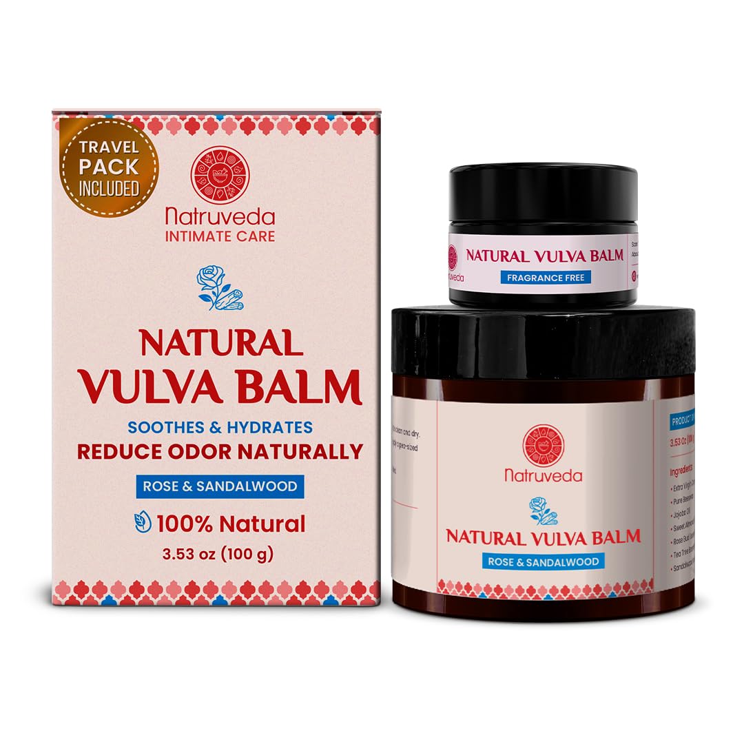 Natruveda Natural Vulva Balm with Pure Virgin Coconut Oil & Beeswax | Odor Control & Intimate Care | Rose & Sandalwood Vulva Bal