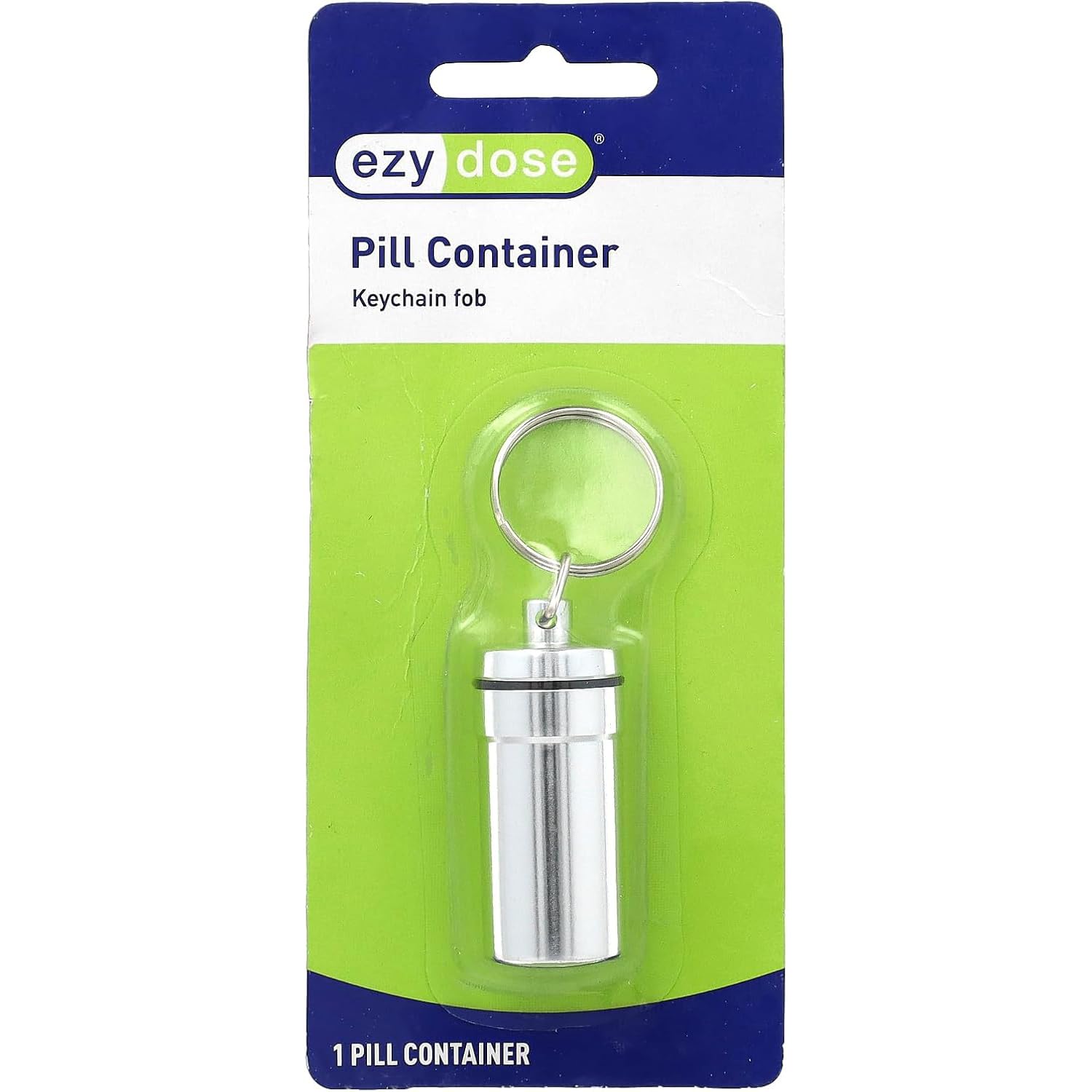 EZY DOSE Keychain Pill Box and Medicine, Vitamin Container, Safe for Money & Travel Items, Metal Canister, Medium Compartments, 