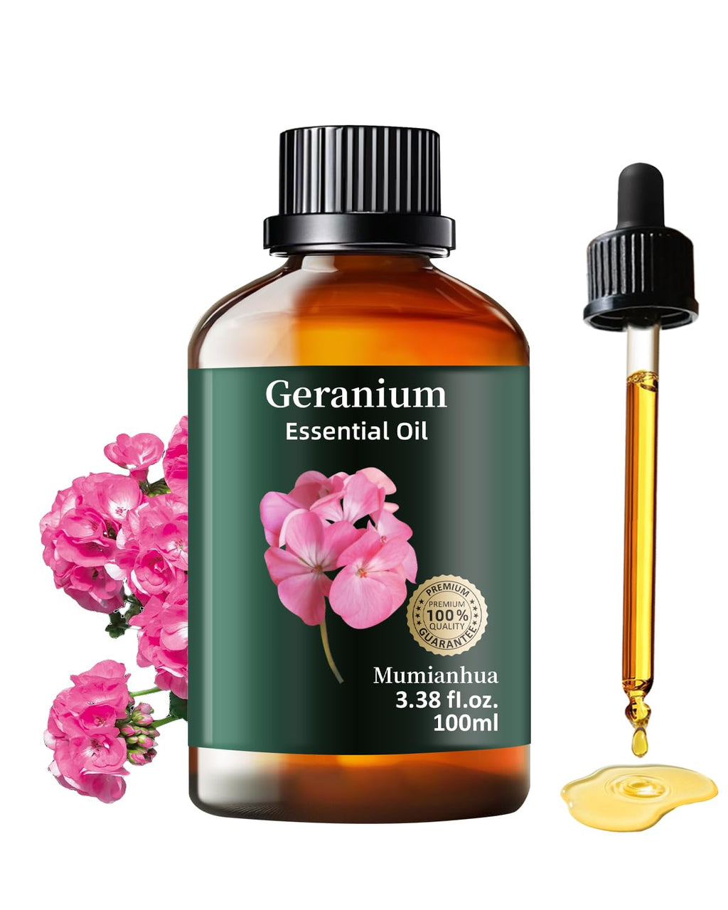 Mumianhua 100% Pure Geranium Essential Oil Natural Geranium Oil for Skin, Diffuser, Massages, DIY, Skin, Hair, Bath, Aromatherap