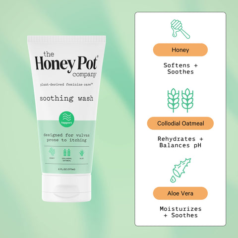 The Honey Pot Company - Anti-Itch Soothing Colloidal Oatmeal Wash - Plant Derived Feminine Care - Ultra Mild Solution to Relieve