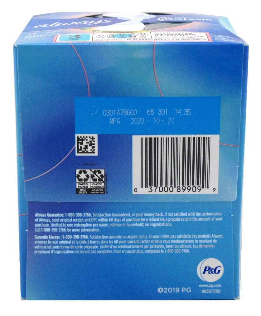 Always, Pads Size 3 Infinity with Flex Foam (14 Count) Extra Heavy Flow