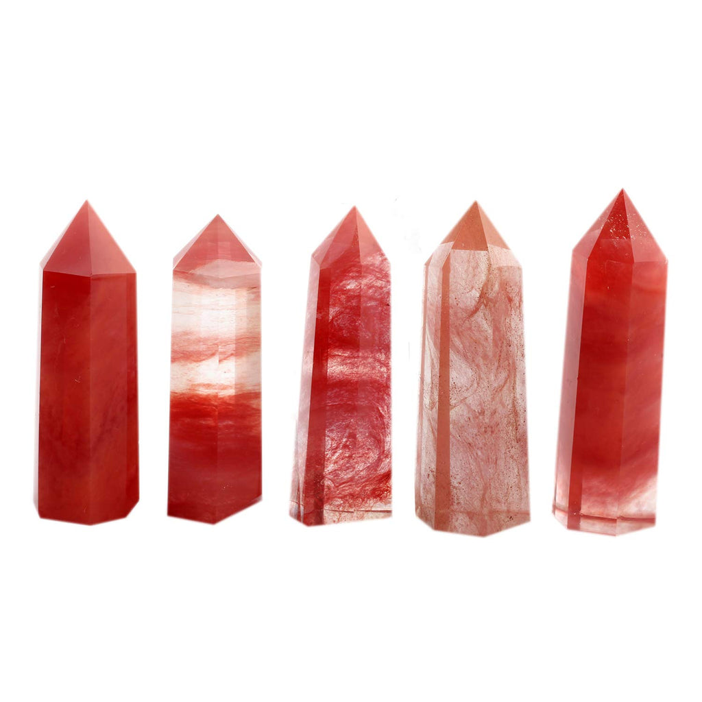 YWG Stone Synthesis Cherry Quartz Crystal Point Scepter Large 3 Inch Wand Carved Healing Reiki 6 Sided Prism Style