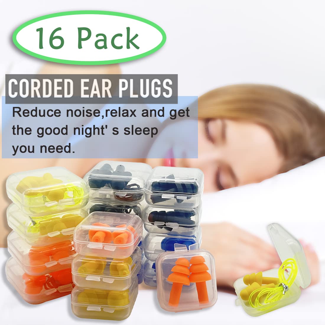 Ear Plugs for Sleeping,16 Pairs Noise Canceling Soft Reusable Silicone Earplugs Waterproof Noise Reduction Earplugs for Concert,
