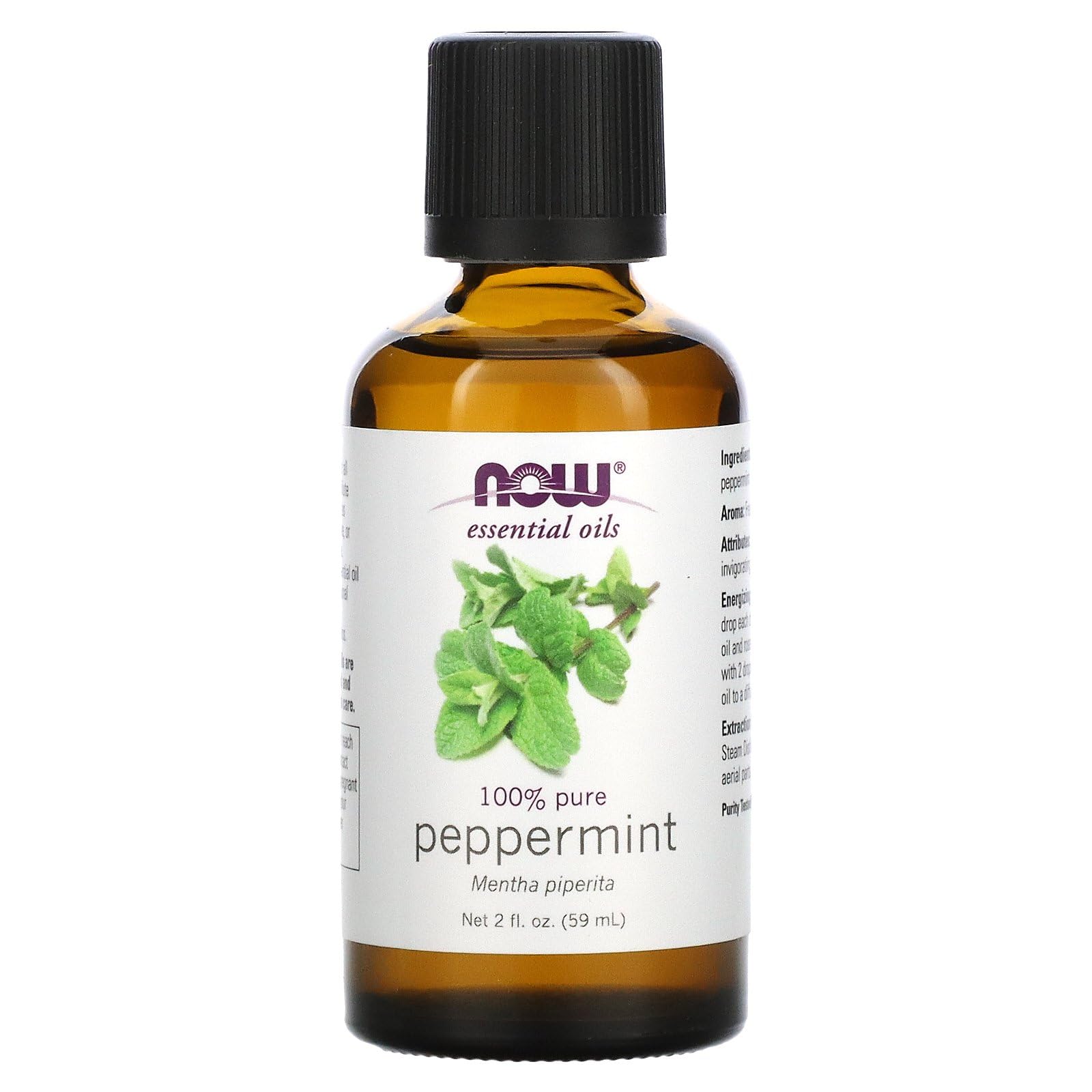 NOW Essential Oils, Peppermint Oil, Invigorating Aromatherapy Scent, Steam Distilled, 100% Pure, Vegan, Child Resistant Cap, 2-O