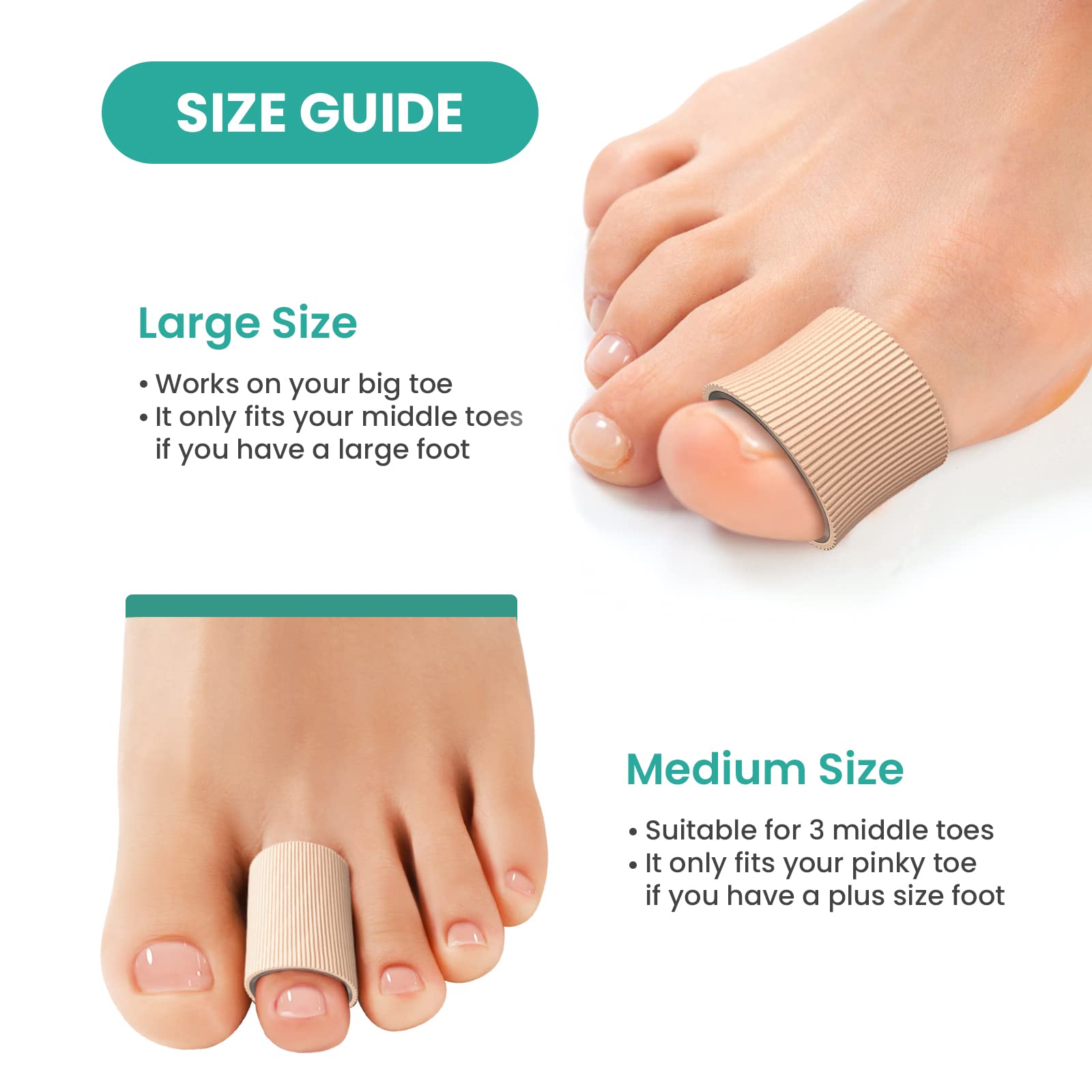 Welnove Toe Tubes Sleeves Protectors - 6 Pack Toe Cushions for Pain Relief - Fabric & Breathable Gel Lining Toe Protectors for C