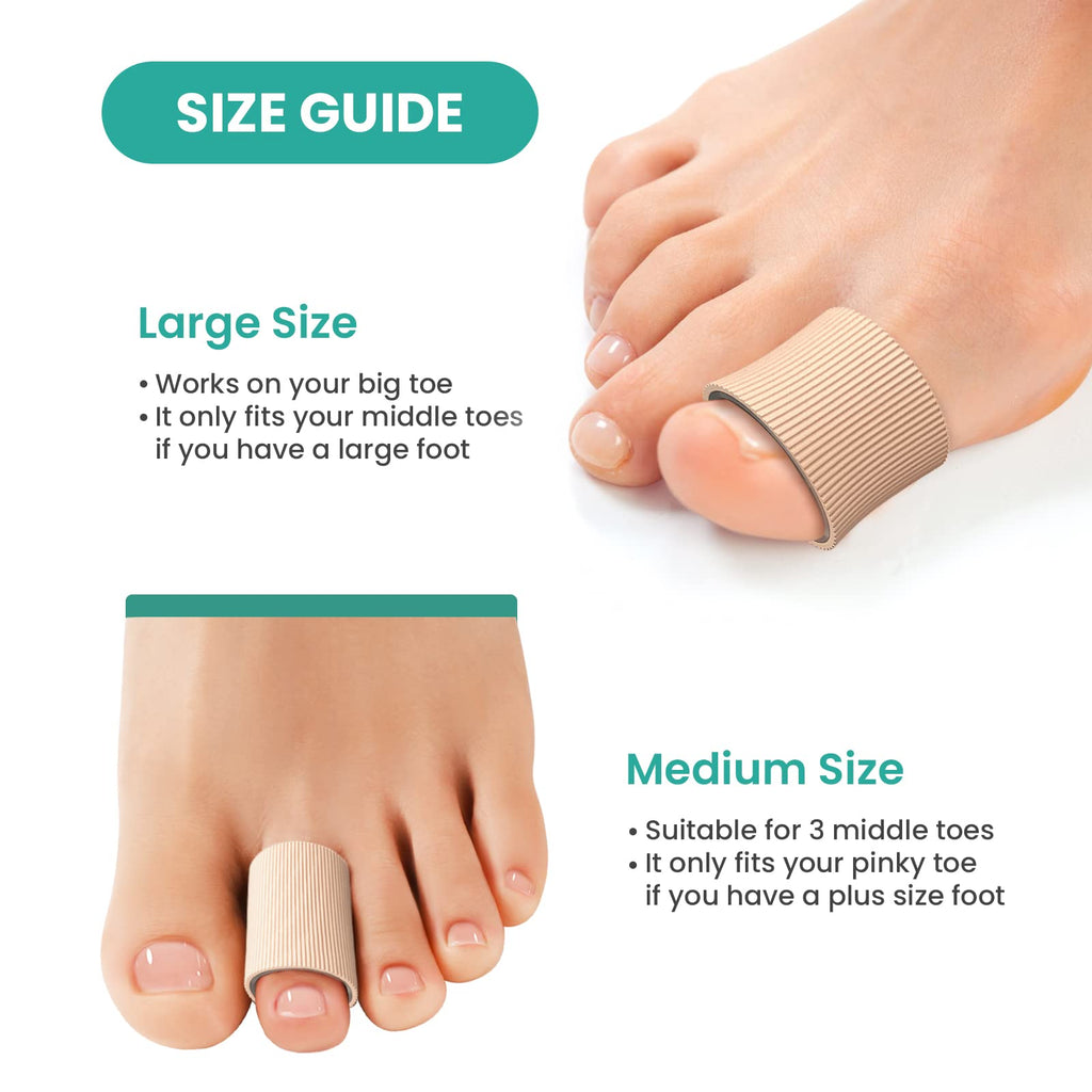 Welnove Toe Tubes Sleeves Protectors - 6 Pack Toe Cushions for Pain Relief - Fabric & Breathable Gel Lining Toe Protectors for C