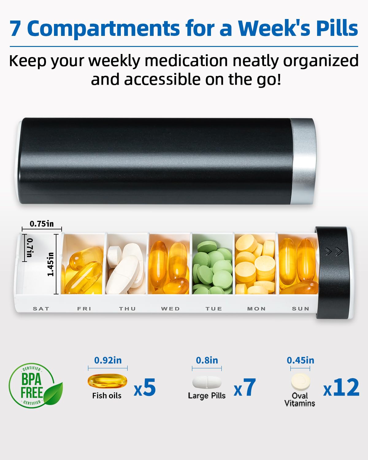 Weekly Pill Organizer 7 Day, Betife Daily Pill Box, Travel Pill Case, Cute Pill Holder to Hold Vitamins, Medicines, Supplements,