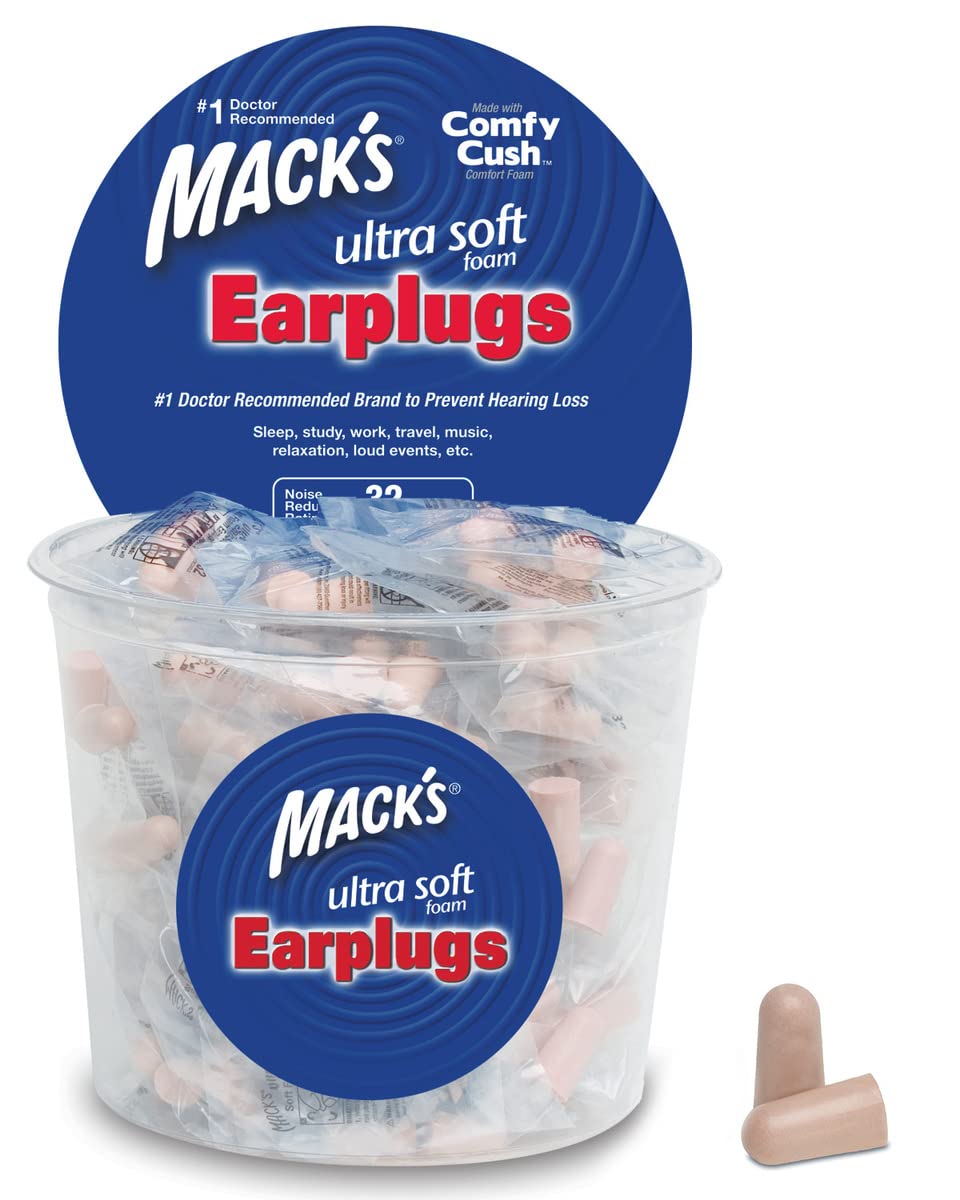 Macks Ultra Soft Foam Earplugs, 100 Pair - 33dB Highest NRR, Comfortable Ear Plugs for Sleeping, Snoring, Travel, Concerts, Stu