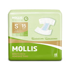 MOLLIS Adult Diapers for Women and Men, Unisex Disposable Incontinence Briefs with Tabs, Odor Control, Small, 15 Count