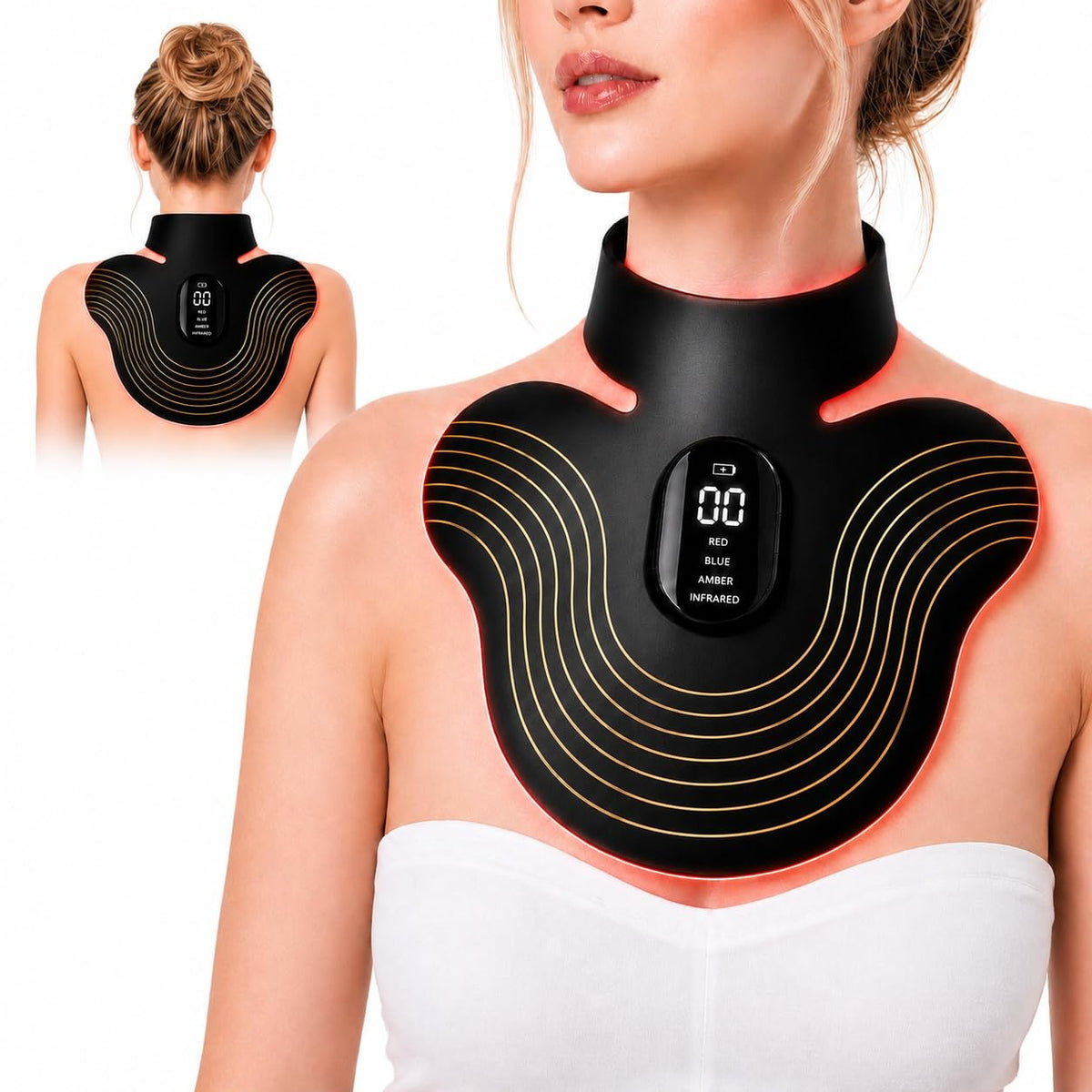 LED Red Light Therapy Neck & Chest Wrap, 850nm NIR,4in1 LED Light Modes