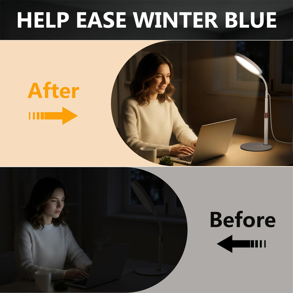 Threnthos Light Therapy Lamp,10000 Lux LED UV-Free Sunlight Lamp,Full Spectrum Happy Therapy Desklamp with UV-Free,3 Color & 9 B