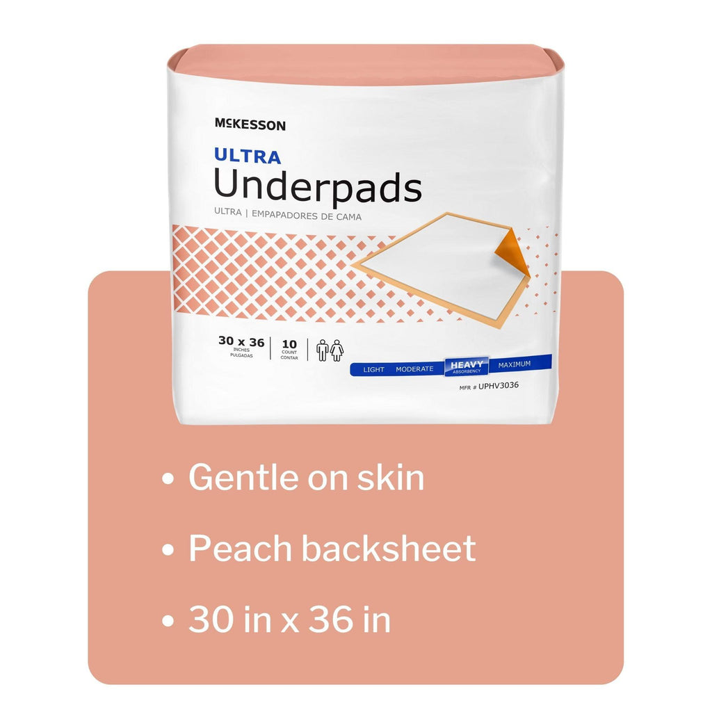 McKesson Ultra Underpads, Adult Incontinence Bed Pads, Chux, Disposable, Heavy Absorbency, 30 in x 36 in, 100 Count