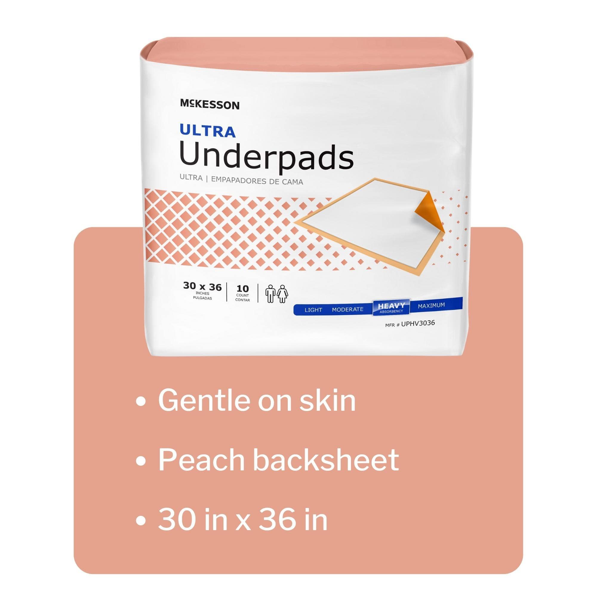 McKesson Ultra Underpads, Adult Incontinence Bed Pads, Chux, Disposable, Heavy Absorbency, 30 in x 36 in, 100 Count
