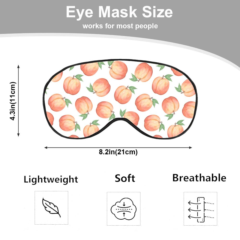 NOHSHE Peach Eye Mask Sleeping Mask Watercolor Fruit Peaches Green Leaves Sleep Masks Silky Soft Eye Cover for Women Men Shading
