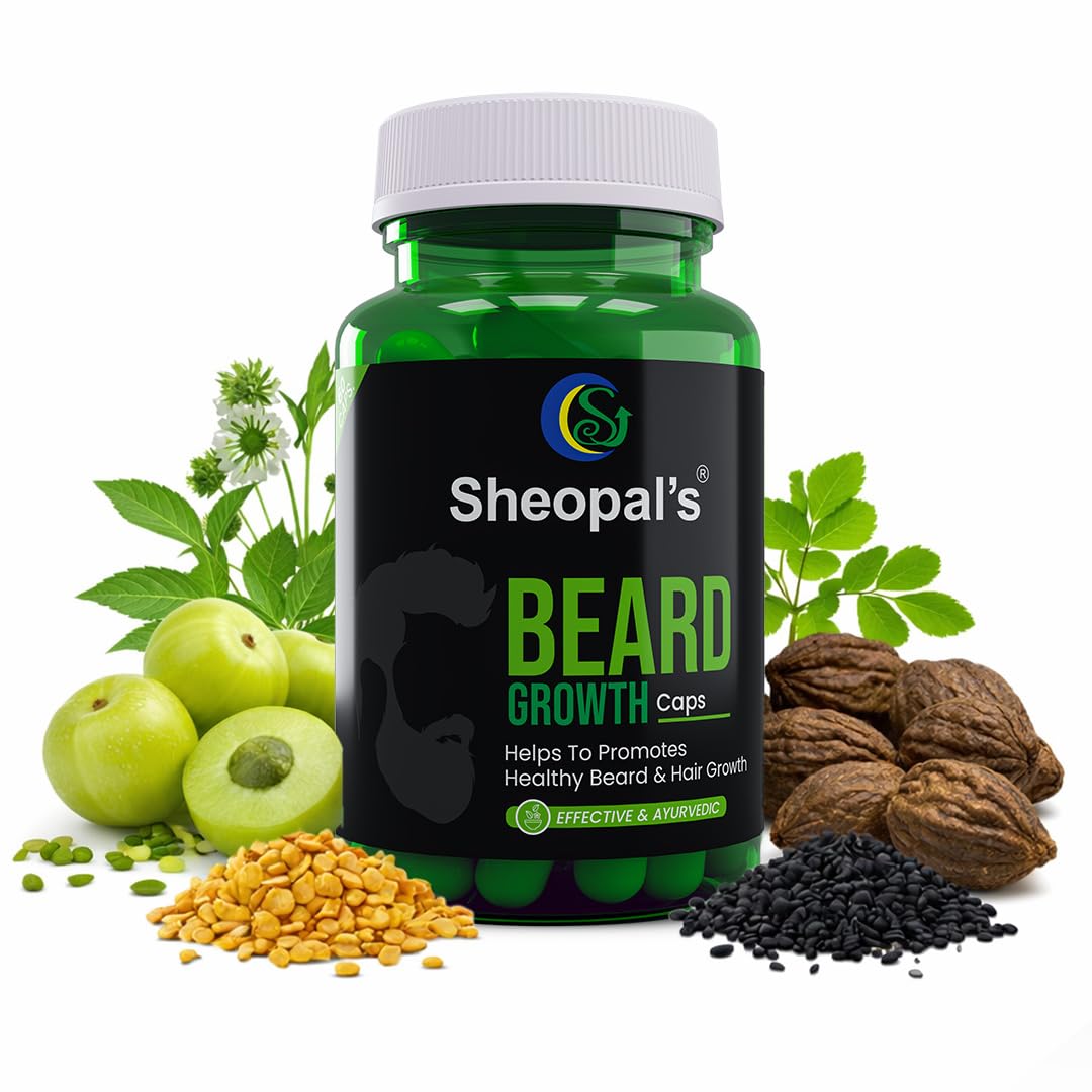 Sheopals Beard Growth 60Capsules  Ayurvedic Blend With Amla Bhringraj, Methi, Kalonji & Harad  Supports Stronger, Fuller & Thi