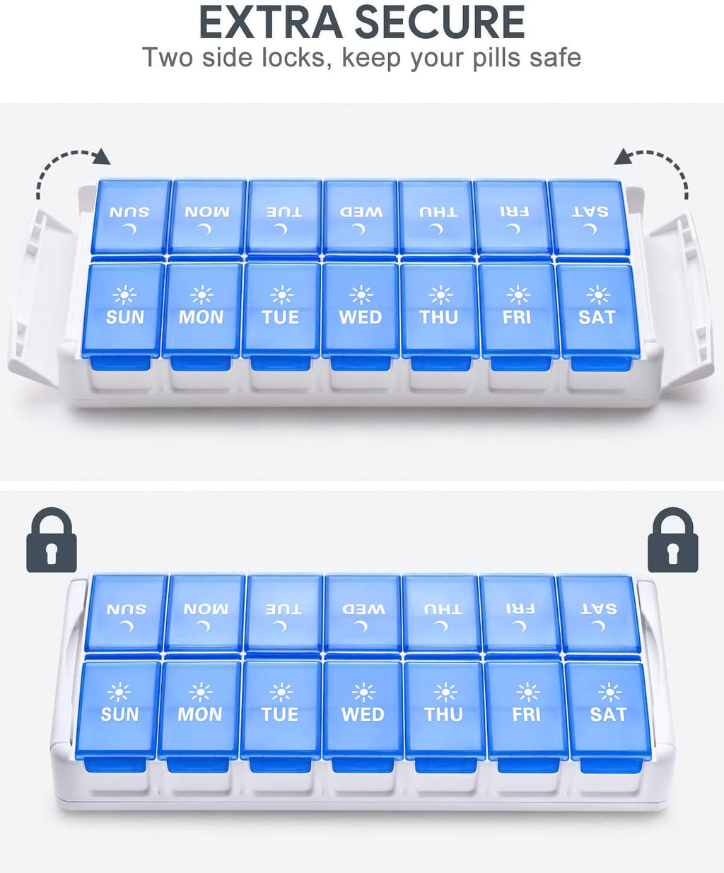 TookMag Weekly Pill Organizer 2 Times a Day, Easy Fill AM PM Pill Box, Large Capacity Quick-Refill 7 Day Pill Cases for Pills/Vi