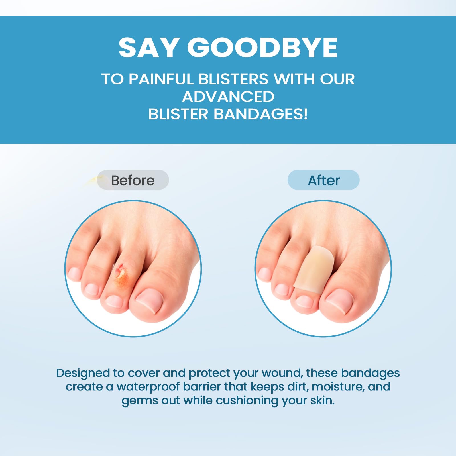 Sumiwish Hydrocolloid Blister Bandages for Feet - Extra Cushioning for Foot, Toe, & Heel Protection - Ideal for Blister Preventi