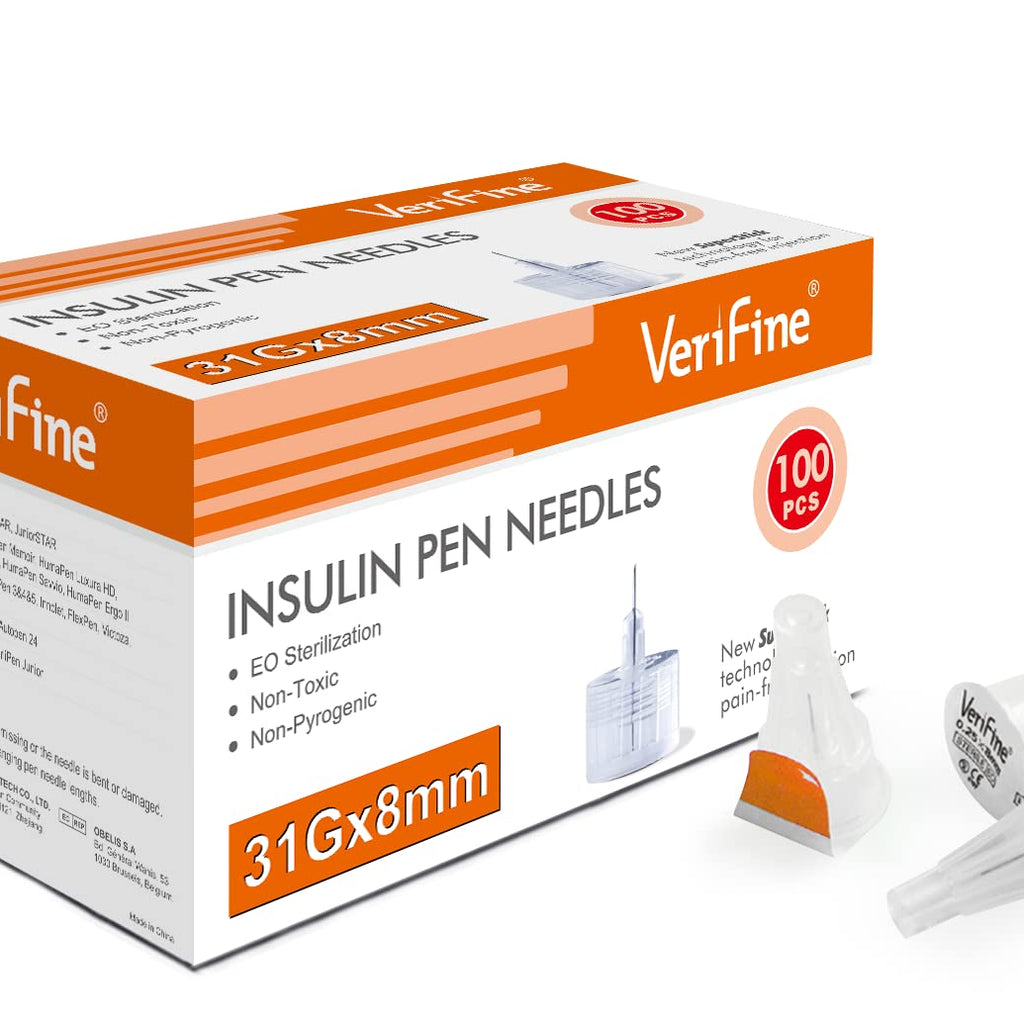 Verifine Insulin Pen Needles 31G 8mm, Ultra Fine Diatetic Needles for Insulin Injection, Compatible with Most Insulin Pens (Pack