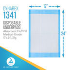 Dynarex 1341 Disposable UnderPad, Medical-Grade Incontinence Bed Pad to Protect Sheet, Mattresses, and Furniture, 17  x 24 , 22g