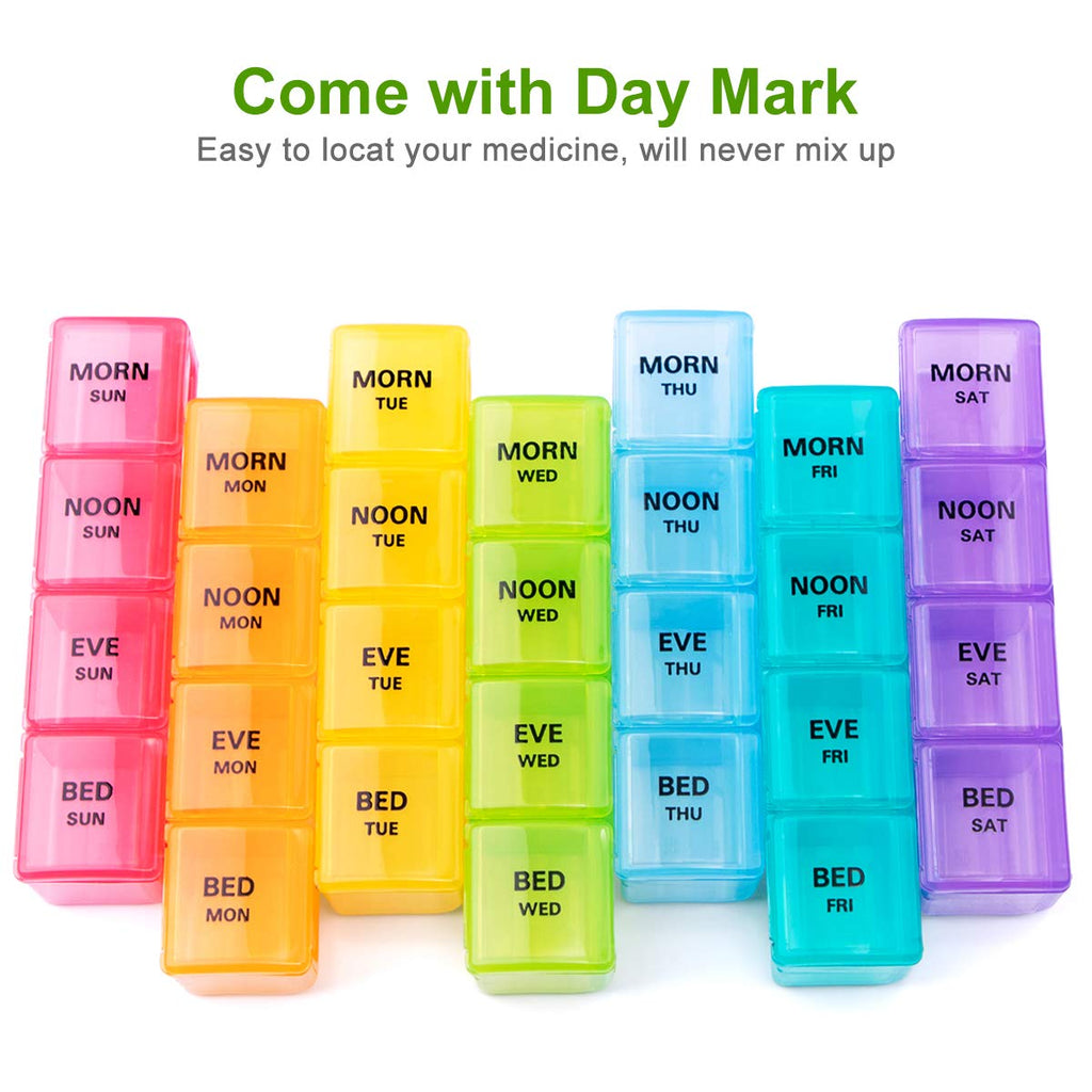 Sukuos Large Weekly Pill Organizer 7 Day (4 Times a Day), Moisture-Resistant Daily Pill Box Medicine Cases for Vitamin/Fish Oil/