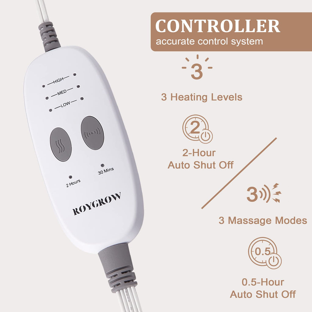 ROYGROW Weighted Heating Pad with 2 Massager, Electric Massaging 5lbs Heating Pad for Back Neck Shoulder with Massaging Vibratio
