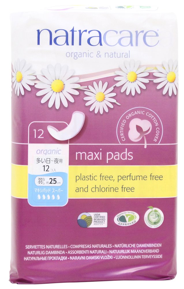 Natracare Maxi Pads Super with Organic Cotton Cover 12 ea (Pack of 12)