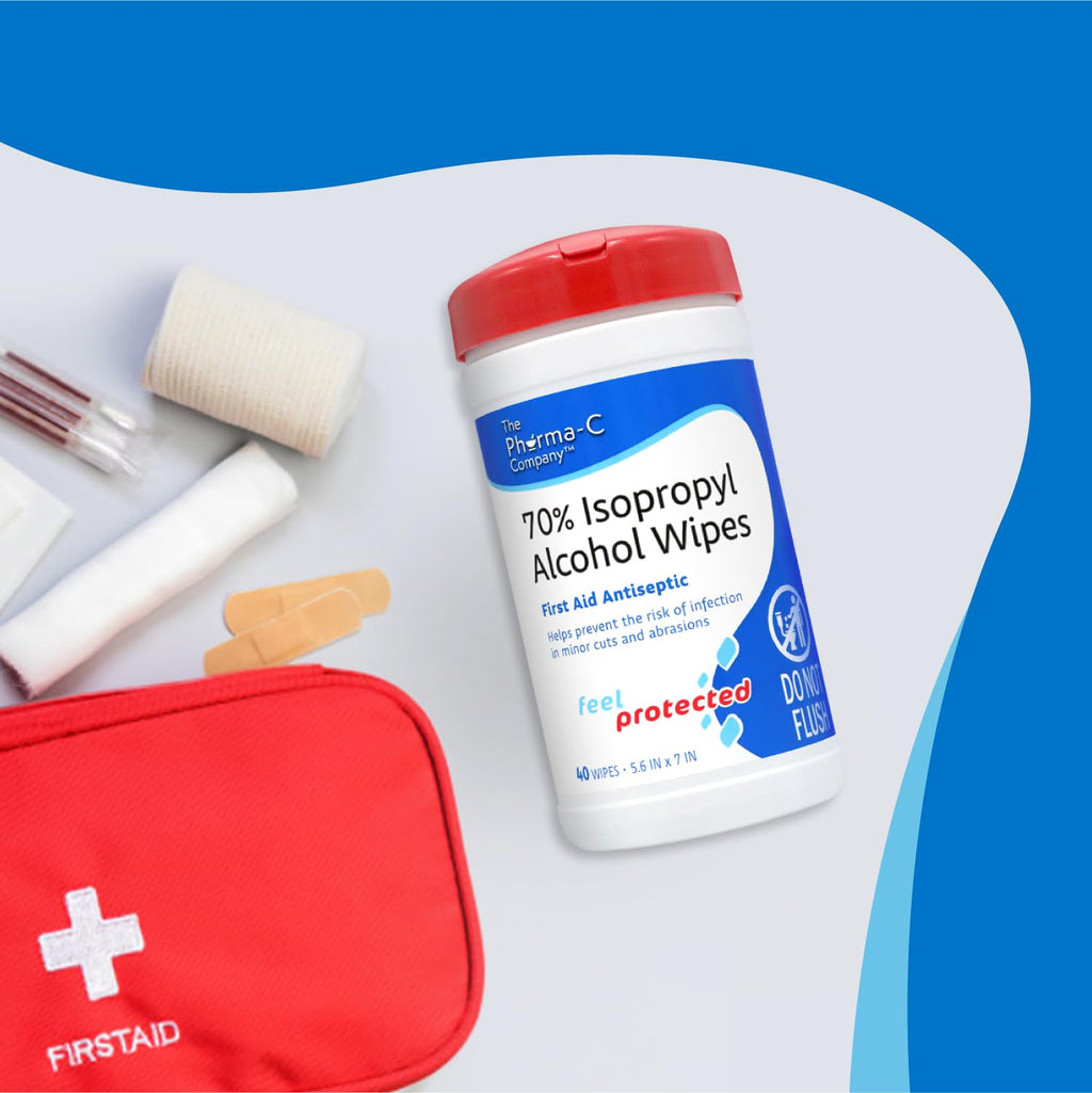 Pharma-C 70% Isopropyl Alcohol Wipes [6 pack - 40ct Canisters] - Bulk IPA First Aid Antiseptic Wound Cleaner with Moisture Lock