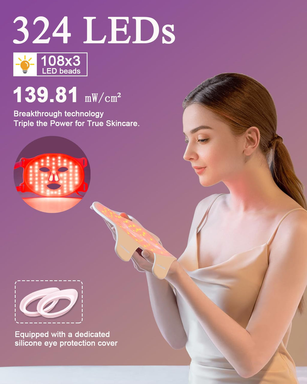 BETNEP Red Light Therapy for Face, LED Face Mask Light Therapy,Near-Infrared 850 Red Light Therapy Mask(NIR),Portable,Rechargeab